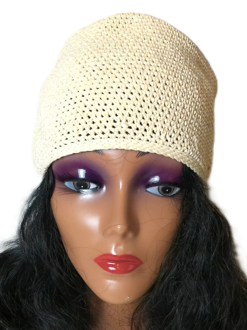 Vintage Cream Crochet Cap Hat Handmade Boho Retro Cloche Headwear